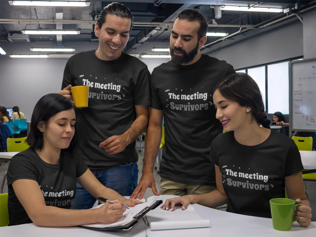 work team wearing matching custom shirts for their Halloween event at work